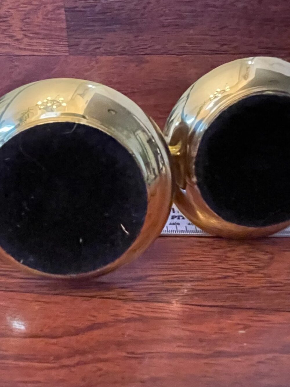 Vintage Solid Brass Candlesticks Candle Holders w/Drip Pans Pair Approx. 7" & 5" - Picture 7 of 7